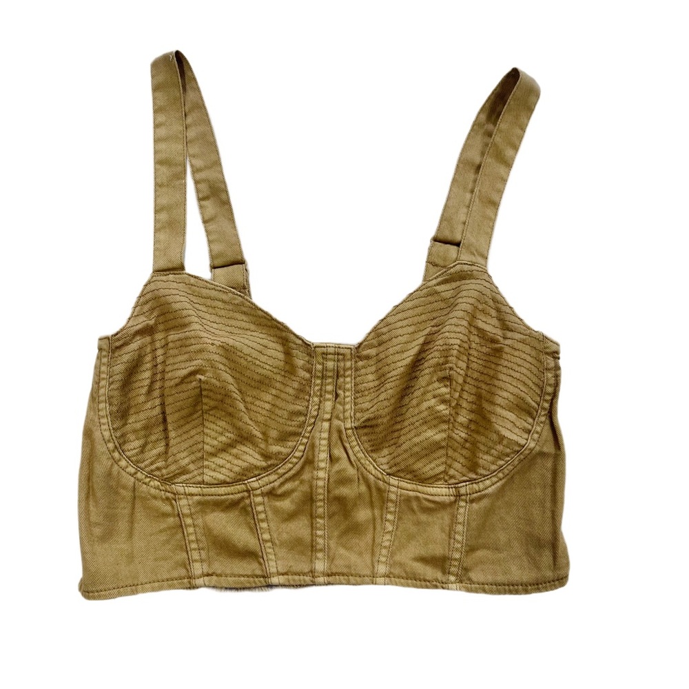 American Eagle • Women’s Tan Denim Corset Adjustable Straps Crop Top Small NWOT